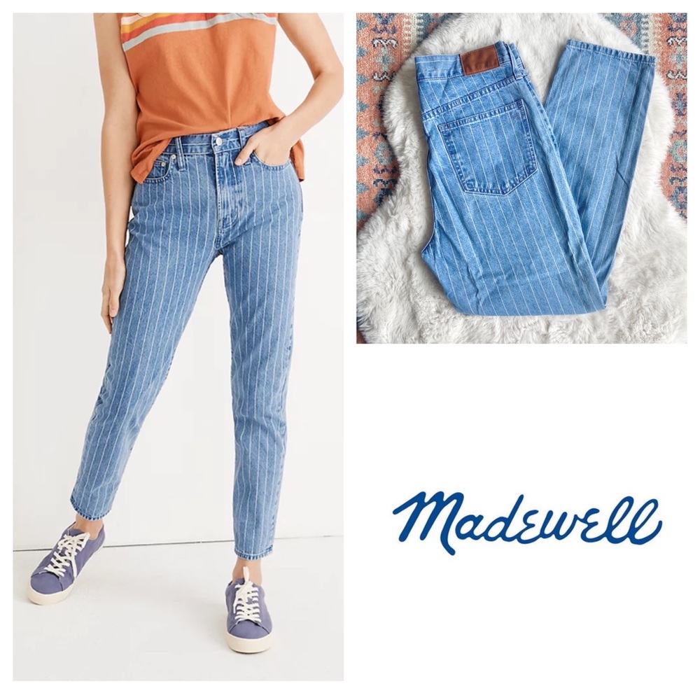 Madewell pinstripe high rise mom slim jean size 27
